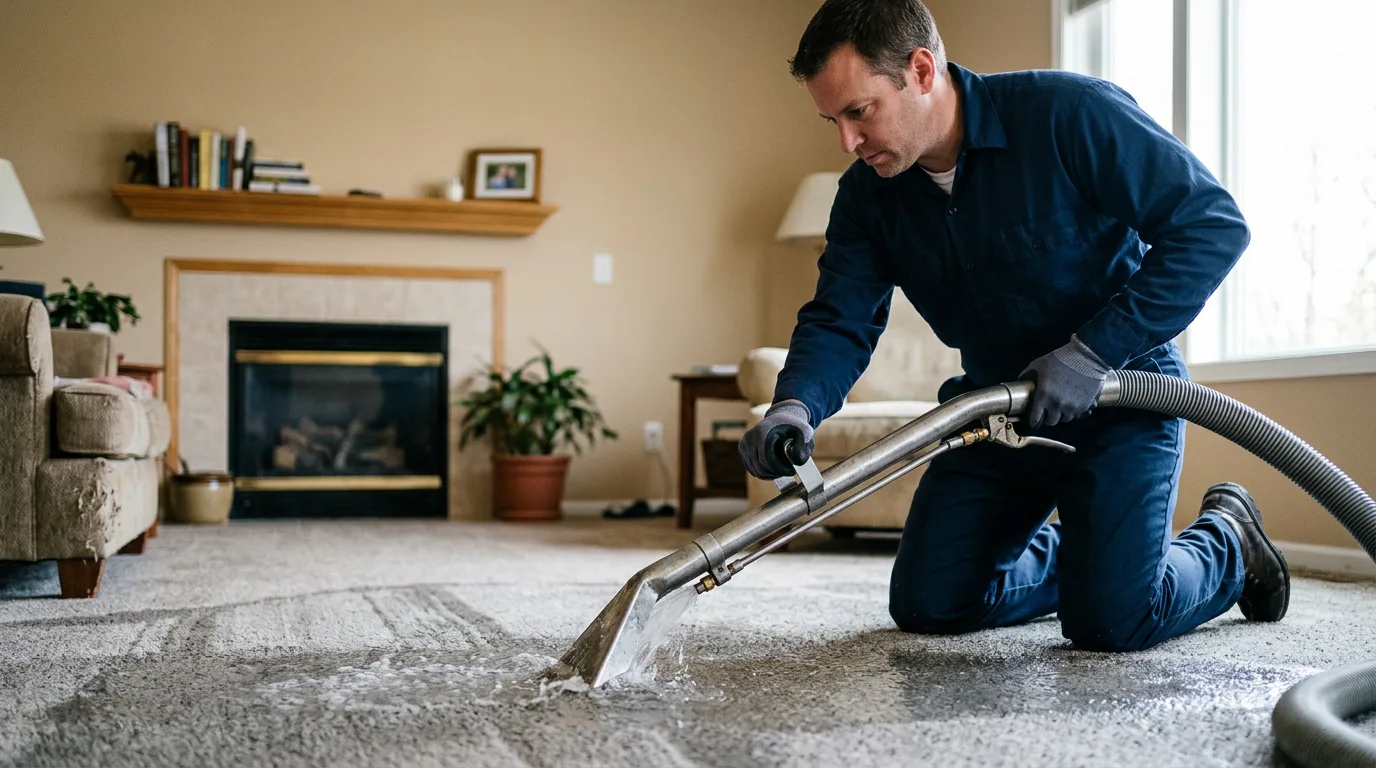 Water damage restoration technician working near Monponsett, MA